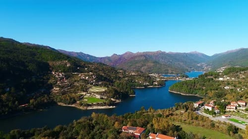 Aerial View of Lake, Mountains, and Countryside