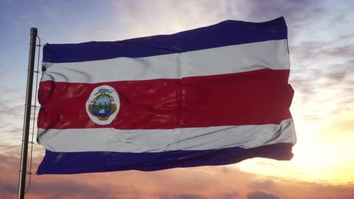 Waving Costa Rica Flag Animation at Sunset