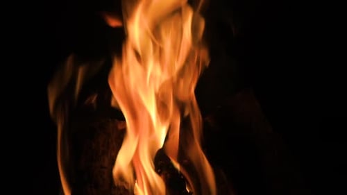 Burning Fire In The Fireplace. Wood And Embers In The Fireplace