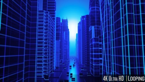 Loop de paisagem urbana brilhante 4K Neon Wireframe