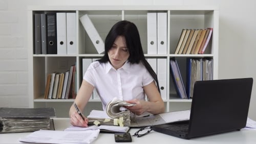 Woman Working with Documents in Office Environment