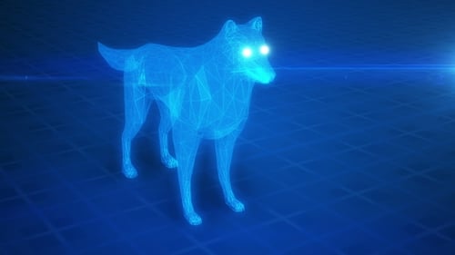Abstract Blue Luminous Wolf From Polygons