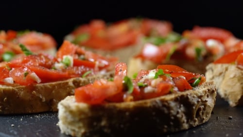 Classic Italian Bruschetta, Tomato, Garlic and Parsley on Toasted Bread
