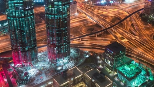 Aerial View of Downtown Dubai and Skyscrapers From the Tallest Building in the World, Burj Khalifa