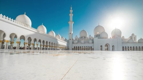 Panoramic View of the Sheikh Zayed Grand Mosque in Abu Dhabi