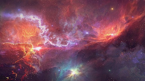 Flying Through a Vibrant Cosmic Nebula and Starfield