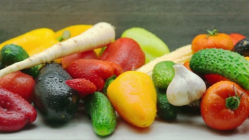 Fresh, Colorful Vegetables with Water Droplets