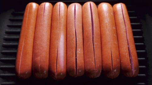 Sausages Opens on the Frying Pan Because of Temperature, Roasted Crispy Sausages, of Food Cookin