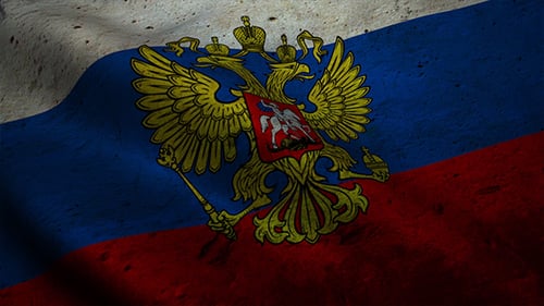 Waving Grunge Russian Flag with Double-Headed Eagle Emblem
