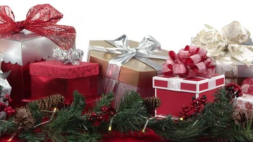 Panning view of gifts on a table