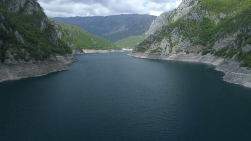 Aerial View of Famous Piva Canyon with Its Fantastic Reservoir.