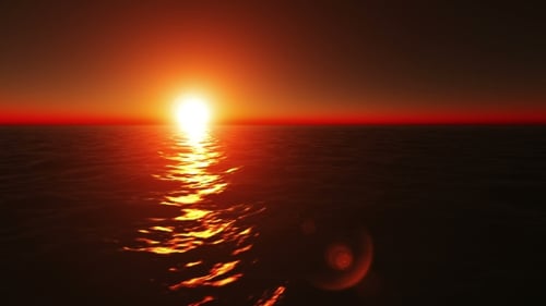 Very Beautiful Fire-orange Sea Sunset and Clear Sky