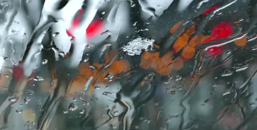 Rain and Snow on Windshield at Night