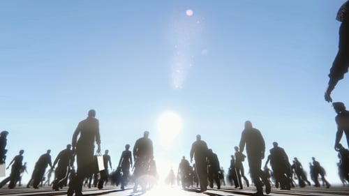 Silhouettes of People Walking Towards Bright Light Animation