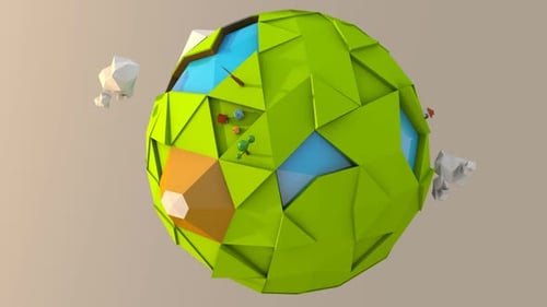 Seamless loop of a 3D low poly fantasy Earth planet