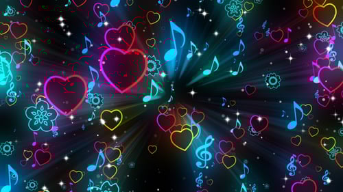 Glowing Neon Hearts and Musical Notes Animated Background