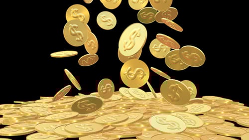 Golden Dollar Coins Falling Down and Piling Up Animation