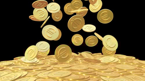 3D Animation of Falling Gold Euro Coins