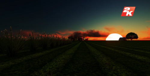 Tractor Plowing Agricultural Field at Sunset 3D Animation