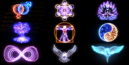 Animated Neon Glow Line Art Spiritual Symbol Reveals Pack