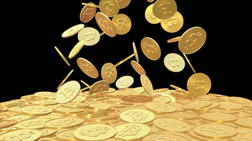 Golden Bitcoin Coins Falling Animation with Alpha Channel