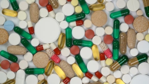 Tablets and Pills Rotate on a Turntable