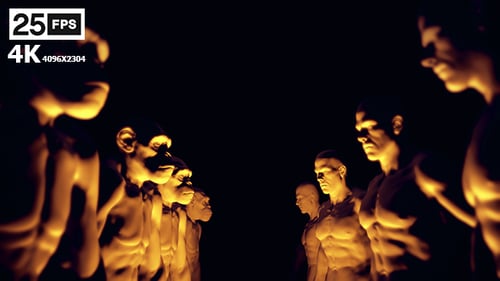 Evolution Concept: Apes and Humans Confronting in 3D