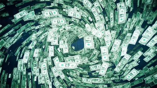 One Hundred Dollar Bills In a Tornado