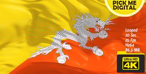 Bhutan Flag Waving Seamless Loop Realistic Fabric Animation