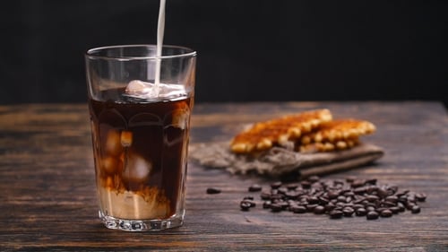 Iced Coffee with Milk Poured In