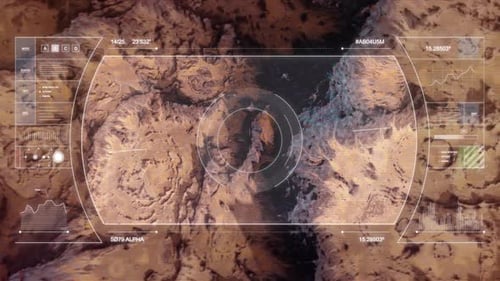 Mars-Drohnenflug — Ansicht von oben nach unten mit HUD-Overlay