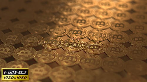 Golden Bitcoin Cryptocurrency Coins Digital Finance Animated Background