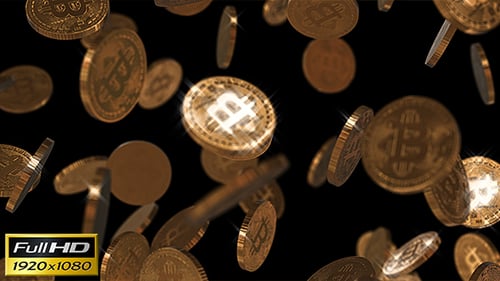 Falling Golden Bitcoin Coins Cryptocurrency Background Animation