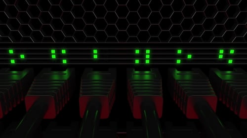 Many Server Connectors and Flashing Green LED Lamps