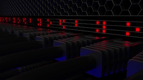 Futuristic Data Server Network with Blinking Digital Connections Loop