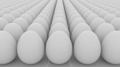 Infinite Row of White Eggs Moving Forward Background