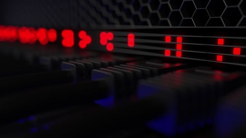 Futuristic Digital Data Blinking on Server Rack Lights
