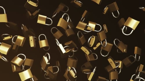Floating Padlocks Against a Dark Background