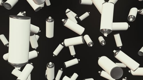 White Spray Paint Cans Falling and Spinning Loop