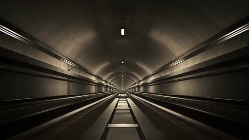 Seamless subway journey through the modern underground empty railway tunnel.