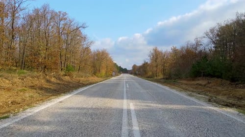 Driving Down a Rural Road in Autumn
