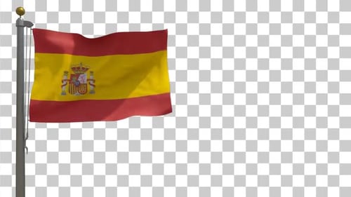 Flagge Spaniens auf Fahnenmast mit Alphakanal