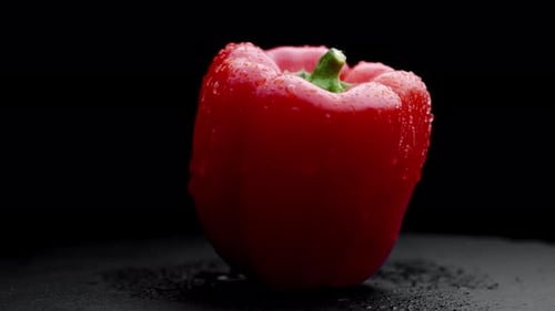 Close Up of Fresh Red Bell Pepper with Droplets