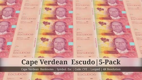 Escudo caboverdiano | Moneda caboverdiana, paquete de 5, resolución 4K, en bucle