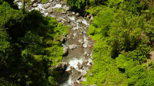Fluss fließt im Bergdschungel, Philippinen, Camiguin.
