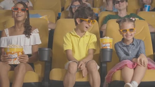 Portrait of Happy Multiethnic Children Watching 3d Comedy in Cinema, Cute Boy and Girls in 3d