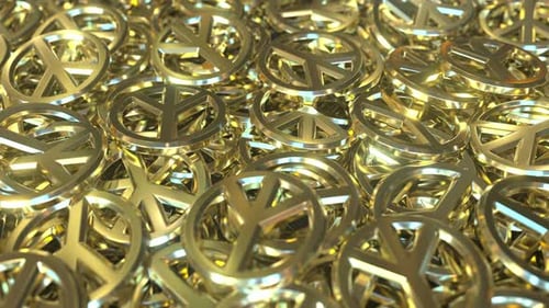 Shiny Gold Peace Symbol Tokens Falling and Piling Animation