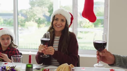 Family Celebrates Christmas with Wine and Good Cheer
