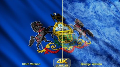 Realistic Waving Pennsylvania State Flag with Coat of Arms