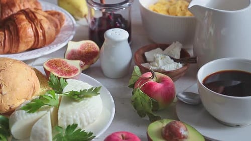 Healthy Breakfast with Fruits and Bakery